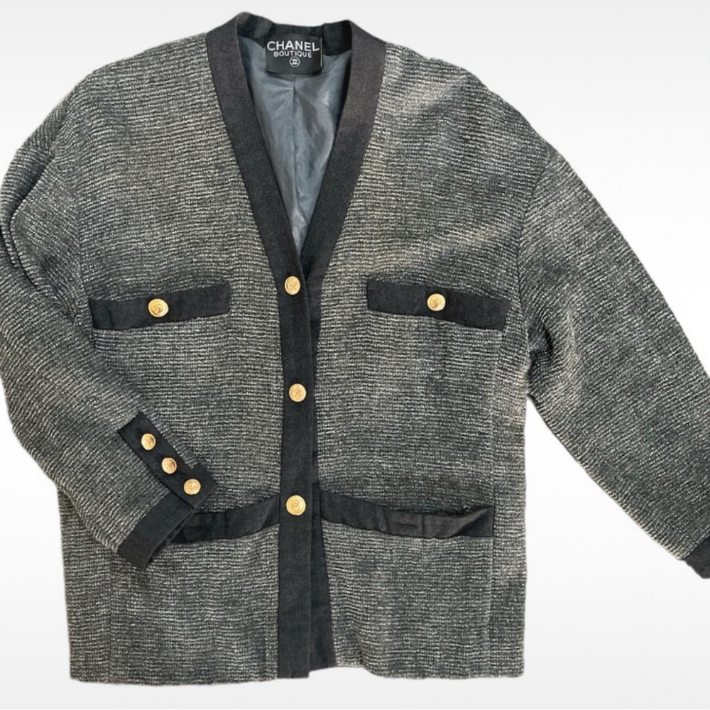 Chanel Gray Cardigan with Gold Buttons